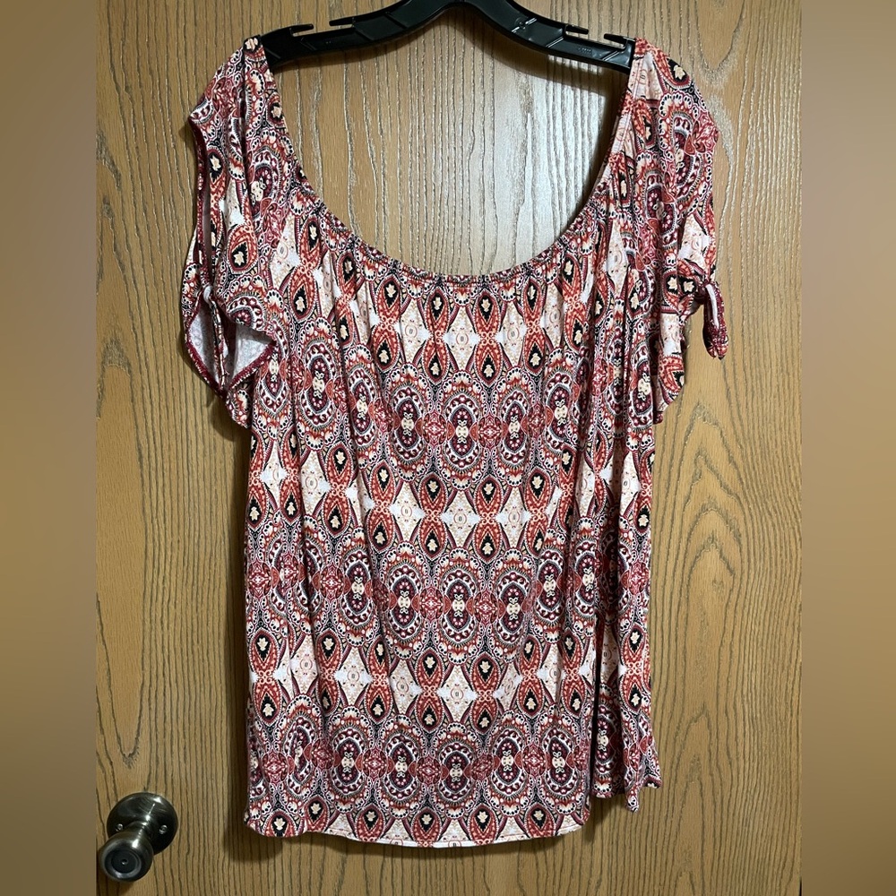 Pink Republic Blouse with Red and Black Patterns